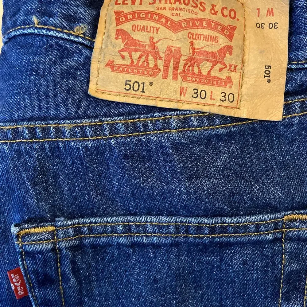 Levis 501 Jeans Original Cotton Straight Rigid Button Fly Dark Stonewash 30x30